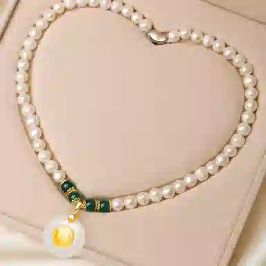 贝诗珠宝 金镶玉福袋福气满满大气新中式国潮锁骨链 淡水珍珠 珍珠项链 女款