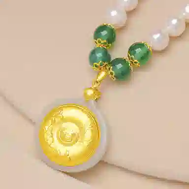 贝诗珠宝 金镶玉弥勒佛吉祥如意公笑佛  轻奢大气温婉转运守护 淡水珍珠 项链 女款