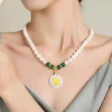 贝诗珠宝 金镶玉弥勒佛吉祥如意公笑佛  轻奢大气温婉转运守护 淡水珍珠 项链 女款