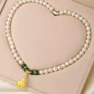 贝诗珠宝 金镶玉福袋福气满满大气新中式国潮锁骨链 淡水珍珠 珍珠项链 女款