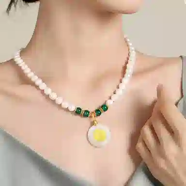 贝诗珠宝 金镶玉弥勒佛吉祥如意公笑佛  轻奢大气温婉转运守护 淡水珍珠 项链 女款