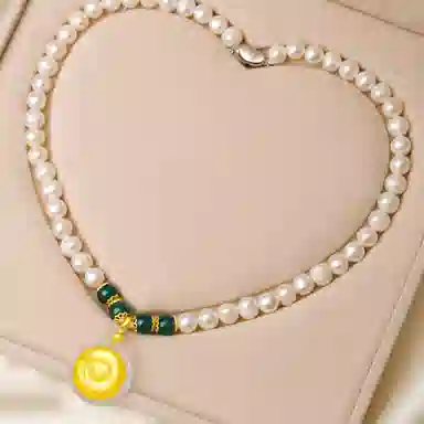 贝诗珠宝 金镶玉弥勒佛吉祥如意公笑佛  轻奢大气温婉转运守护 淡水珍珠 项链 女款