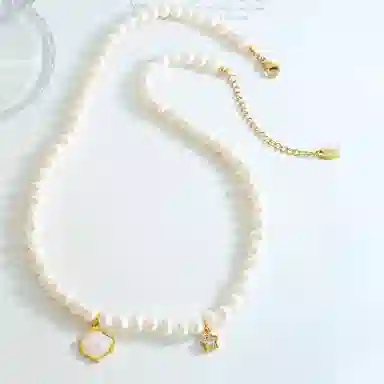 贝诗珠宝 设计感 星星挂流苏挂坠一辈子贝壳 法式复古气质 淡水珍珠 项链 女款