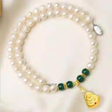 贝诗珠宝 金镶玉福袋福气满满大气新中式国潮锁骨链 淡水珍珠 珍珠项链 女款