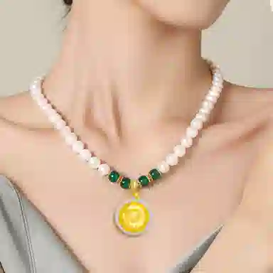 贝诗珠宝 金镶玉福袋福气满满大气新中式国潮锁骨链 淡水珍珠 珍珠项链 女款
