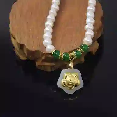 贝诗珠宝 金镶玉福袋福气满满大气新中式国潮锁骨链 淡水珍珠 珍珠项链 女款