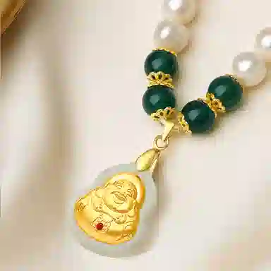 贝诗珠宝 金镶玉福袋福气满满大气新中式国潮锁骨链 淡水珍珠 珍珠项链 女款