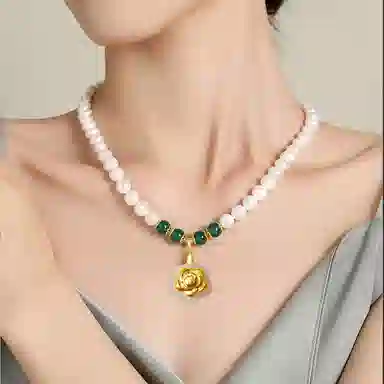 贝诗珠宝 金镶玉福袋福气满满大气新中式国潮锁骨链 淡水珍珠 珍珠项链 女款