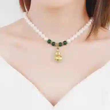 贝诗珠宝 金镶玉弥勒佛吉祥如意公笑佛  轻奢大气温婉转运守护 淡水珍珠 项链 女款