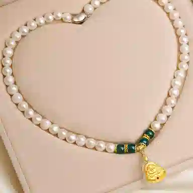 贝诗珠宝 金镶玉福袋福气满满大气新中式国潮锁骨链 淡水珍珠 珍珠项链 女款