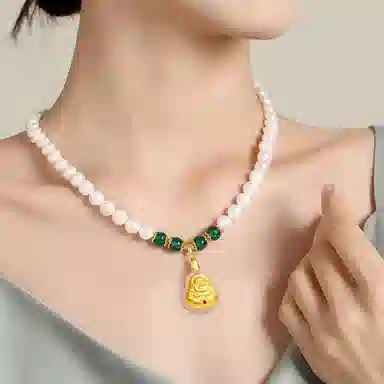 贝诗珠宝 金镶玉福袋福气满满大气新中式国潮锁骨链 淡水珍珠 珍珠项链 女款