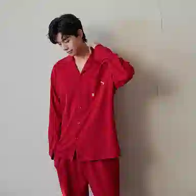 歌倩雅 简约亲肤舒适柔软透气长袖本命年休闲可外穿长裤睡衣礼盒 男款 红色