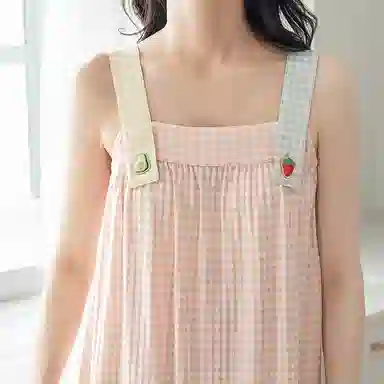 歌倩雅 甜美可爱格子吊带睡裙 女款 粉色