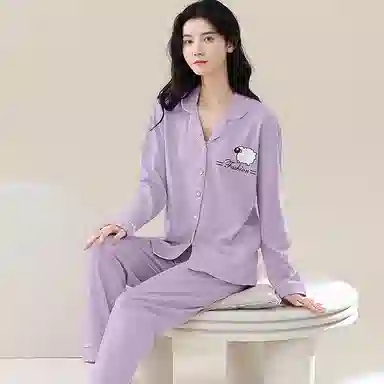 歌倩雅 舒适休闲简约长袖长裤睡衣套装 女款 紫色