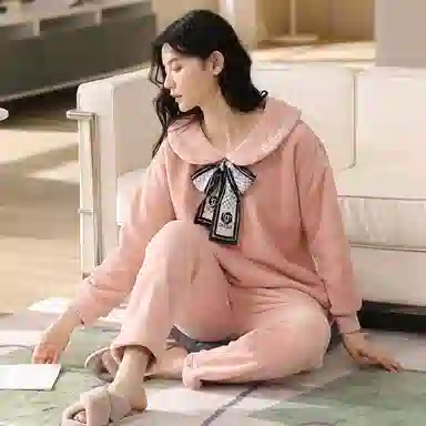 歌倩雅 舒适透气简约保暖可外穿家居服睡衣套装 女款 图色