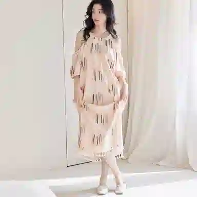 歌倩雅 凉感型舒适可外穿露肩袖睡裙 女款 浅粉