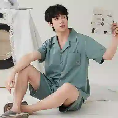 歌倩雅 夏季纯棉短袖抗菌舒适休闲短裤睡衣套装 男款