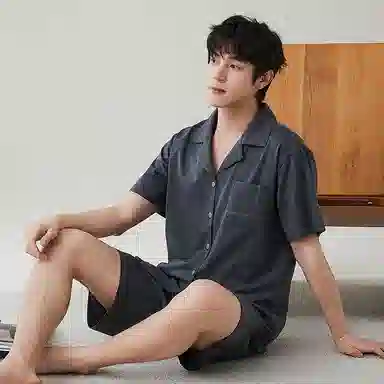 歌倩雅 夏季纯棉短袖纯色凉感休闲短裤睡衣套装 男款