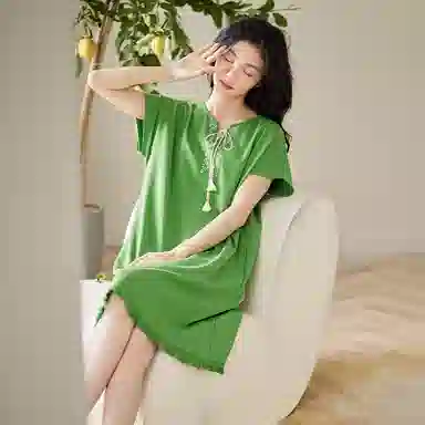 歌倩雅 亲肤舒适简约短袖睡裙 女款 绿色