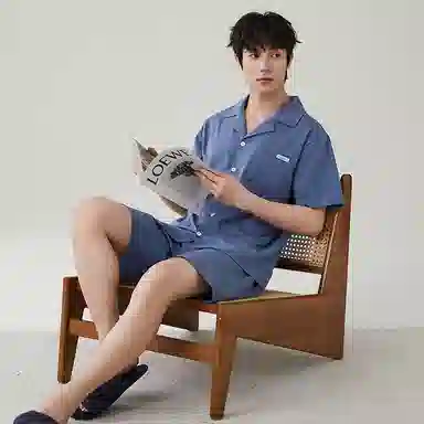 歌倩雅 夏季纯棉短袖薄款舒适休闲短裤睡衣套装 男款