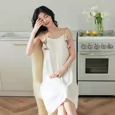 歌倩雅 舒适花卉圆领套头无袖吊带睡裙 女款 白色