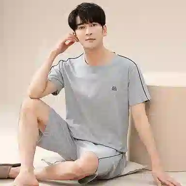 歌倩雅 舒适休闲亲肤短袖五分裤睡衣套装 男款 灰色