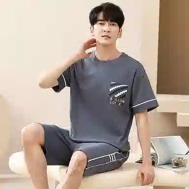 歌倩雅 舒适休闲亲肤短袖五分裤睡衣套装 男款 深蓝色