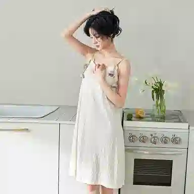 歌倩雅 舒适花卉圆领套头无袖吊带睡裙 女款 白色