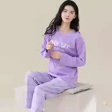 歌倩雅 套头甜美休闲长袖长裤可外穿全棉睡衣套装 女款 紫色