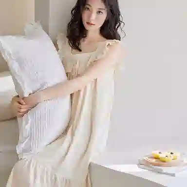 歌倩雅 休闲舒适时尚甜美百搭无袖睡裙 女款 杏色