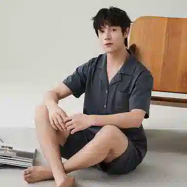 歌倩雅 夏季纯棉短袖纯色凉感休闲短裤睡衣套装 男款