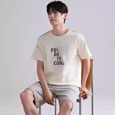 歌倩雅 青少年舒适休闲亲肤短袖五分裤睡衣套装 男款 杏色