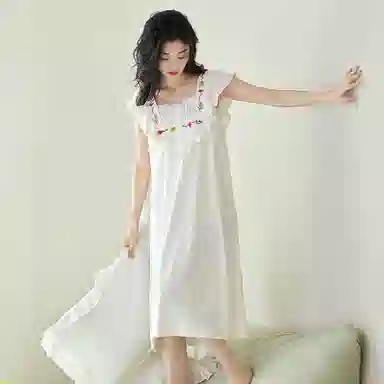歌倩雅 休闲凉感舒适透气无袖睡裙 女款 白色