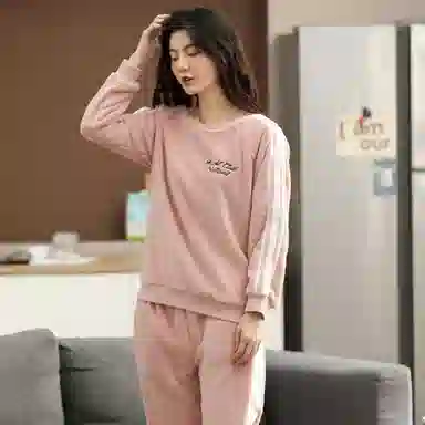 歌倩雅 长袖运动风舒适休闲亲肤睡衣套装 女款 图色