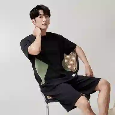 歌倩雅 宽松圆领套头短袖睡衣套装 男款 黑色