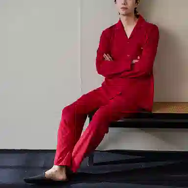 歌倩雅 简约亲肤舒适柔软透气长袖本命年休闲可外穿长裤睡衣礼盒 男款 红色