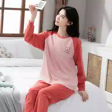 歌倩雅 长袖可爱休闲可外穿春秋冬季睡衣套装 女款 图片色