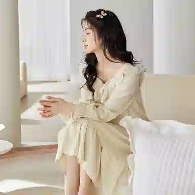 歌倩雅 纯色方领套头亲肤裸感睡裙 女款 杏色