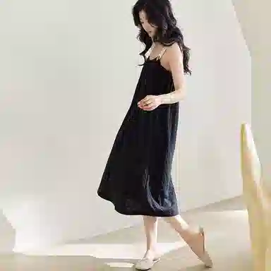 歌倩雅 甜美舒适亲肤简约吊带睡裙 女款 黑色