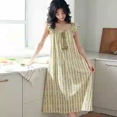 歌倩雅 凉感型亲肤舒适透气无袖睡裙 女款 绿色