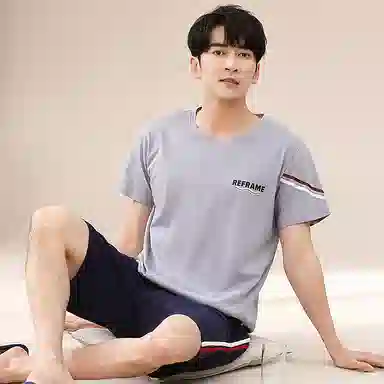 歌倩雅 加大码舒适亲肤柔软吸湿排汗简约短袖睡衣套装 男款 灰色