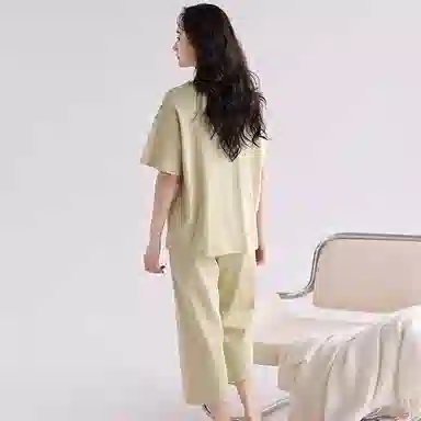 歌倩雅 纯色休闲舒适短袖七分袖可外穿睡衣套装 女款 图色