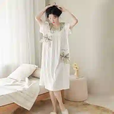 歌倩雅 凉感亲肤纯棉短袖睡裙 女款 白色