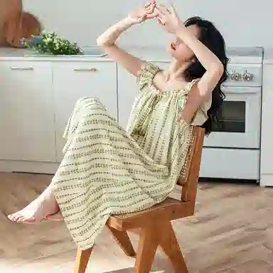 歌倩雅 凉感型亲肤舒适透气无袖睡裙 女款 绿色