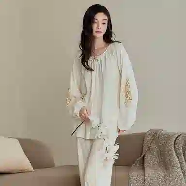 歌倩雅 纯棉长袖时尚高级感休闲家居服春秋款睡衣礼盒 女款 图色