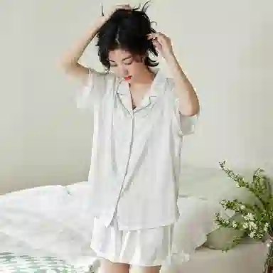 歌倩雅 凉感薄款短袖舒适休闲短裤睡衣套装 女款 白色