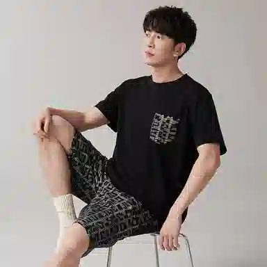 歌倩雅 简约圆领套头短袖短裤透气睡衣套装 男款