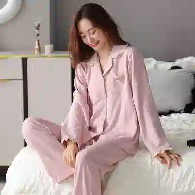 歌倩雅 纯棉长袖长裤大码睡衣套装 女款 粉色