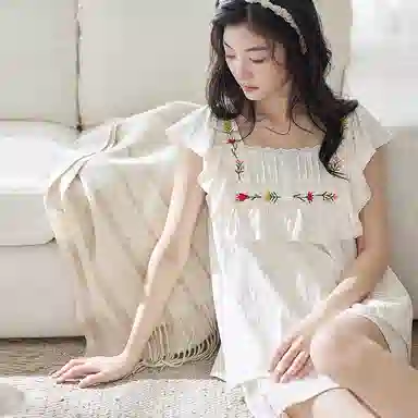 歌倩雅 舒适透气无袖上衣松紧腰短裤睡衣套装 女款 白色