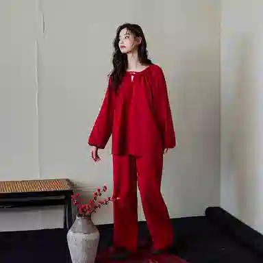 歌倩雅 国风纯色透气家居服睡衣礼盒 女款 红色